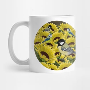 Titmice and Sunflowers Illustration Mug